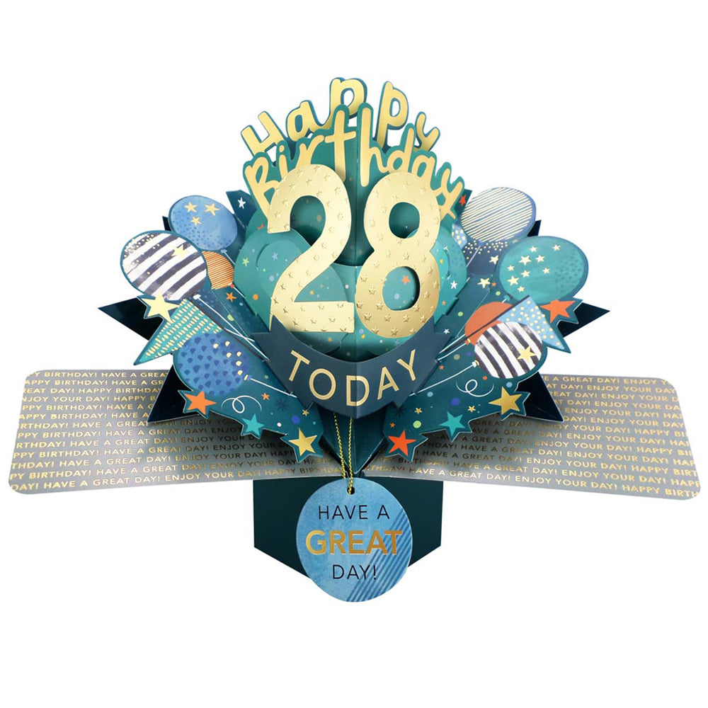 28 Today Happy 28th Birthday Pop Up Greeting Card