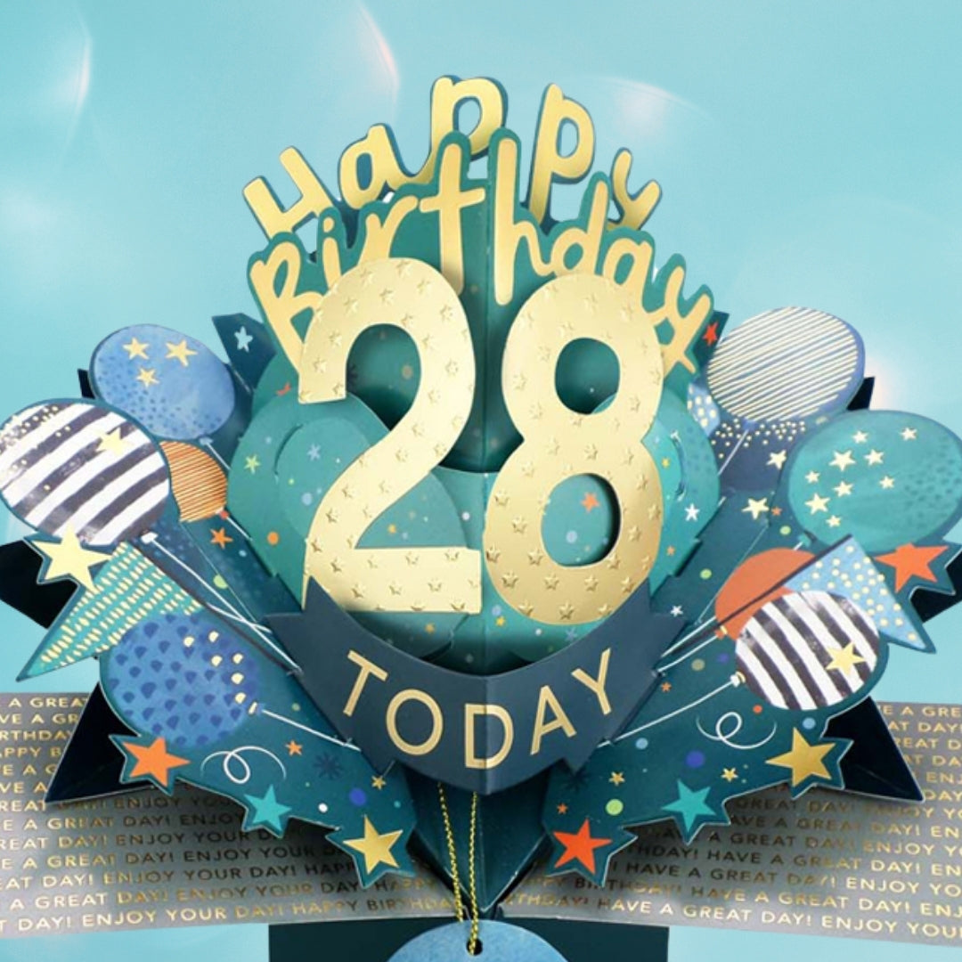 28 Today Happy 28th Birthday Pop Up Greeting Card