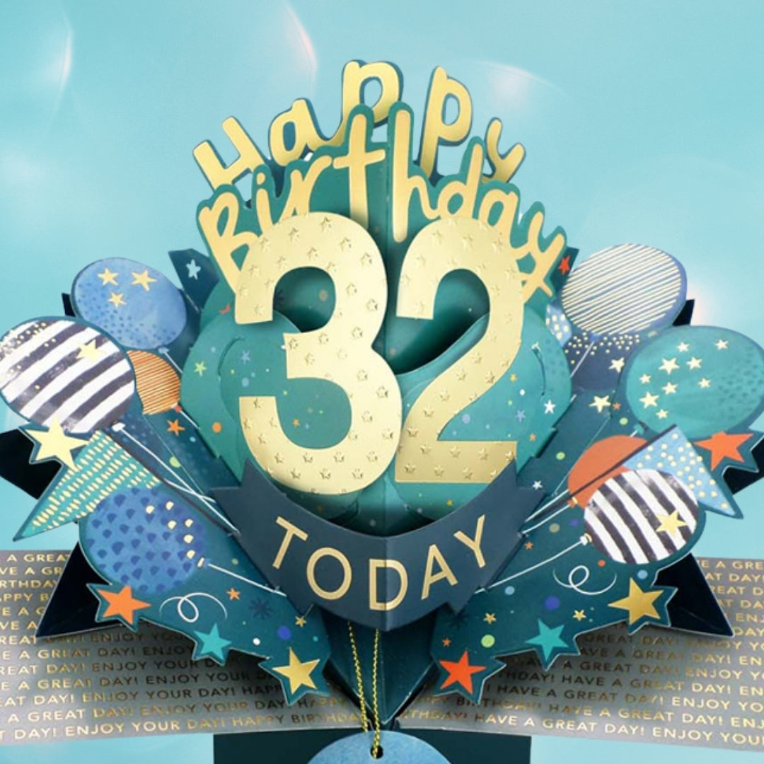 32 Today Happy 32nd Birthday Pop Up Greeting Card
