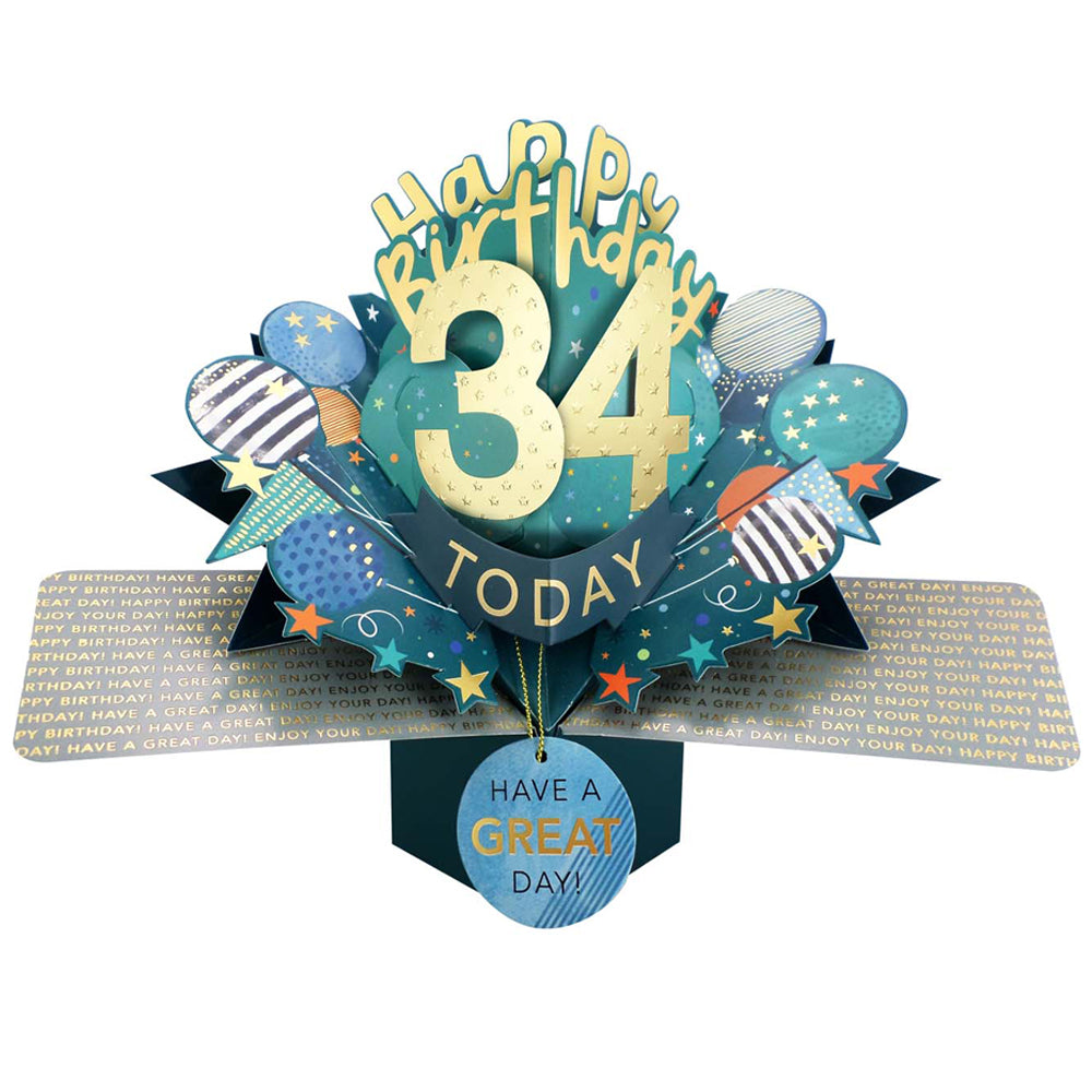 34 Today Happy 34th Birthday Pop Up Greeting Card