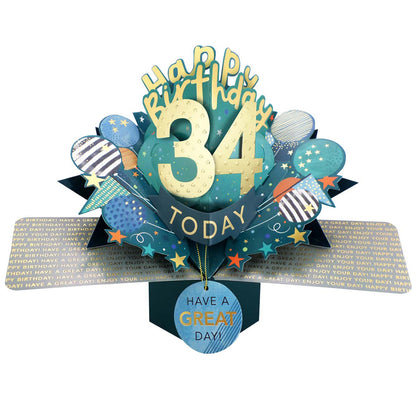 34 Today Happy 34th Birthday Pop Up Greeting Card