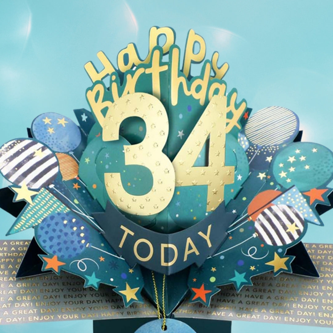 34 Today Happy 34th Birthday Pop Up Greeting Card