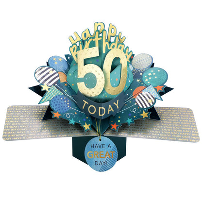 50 Today Happy 50th Birthday Pop Up Greeting Card