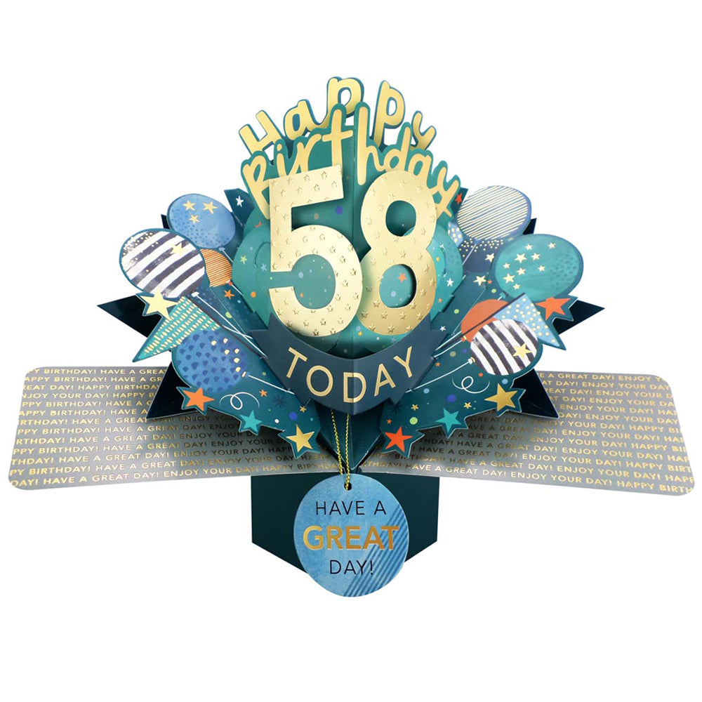 58 Today Happy 58th Birthday Pop Up Greeting Card