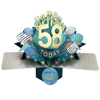 58 Today Happy 58th Birthday Pop Up Greeting Card