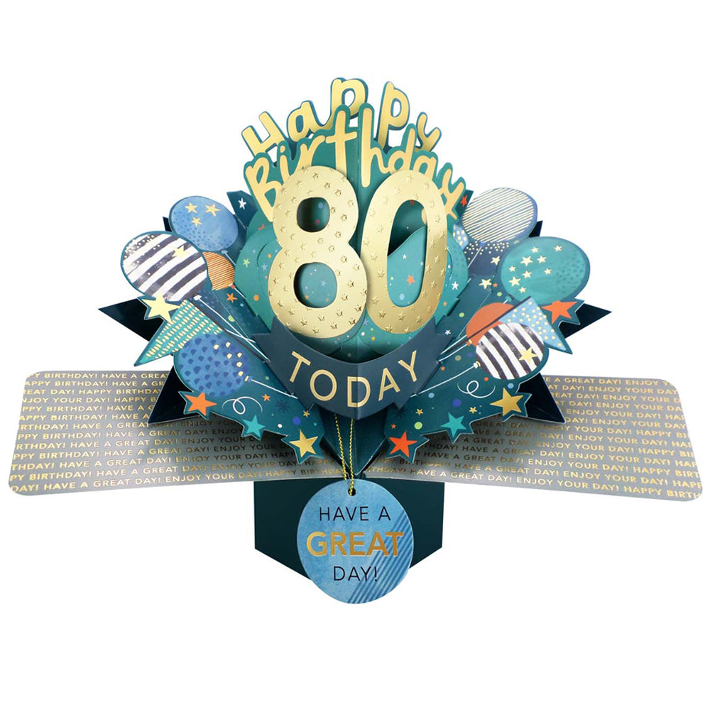 80 Today Happy 80th Birthday Pop Up Greeting Card