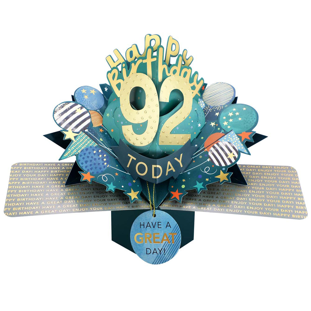 92 Today Happy 92nd Birthday Pop Up Greeting Card