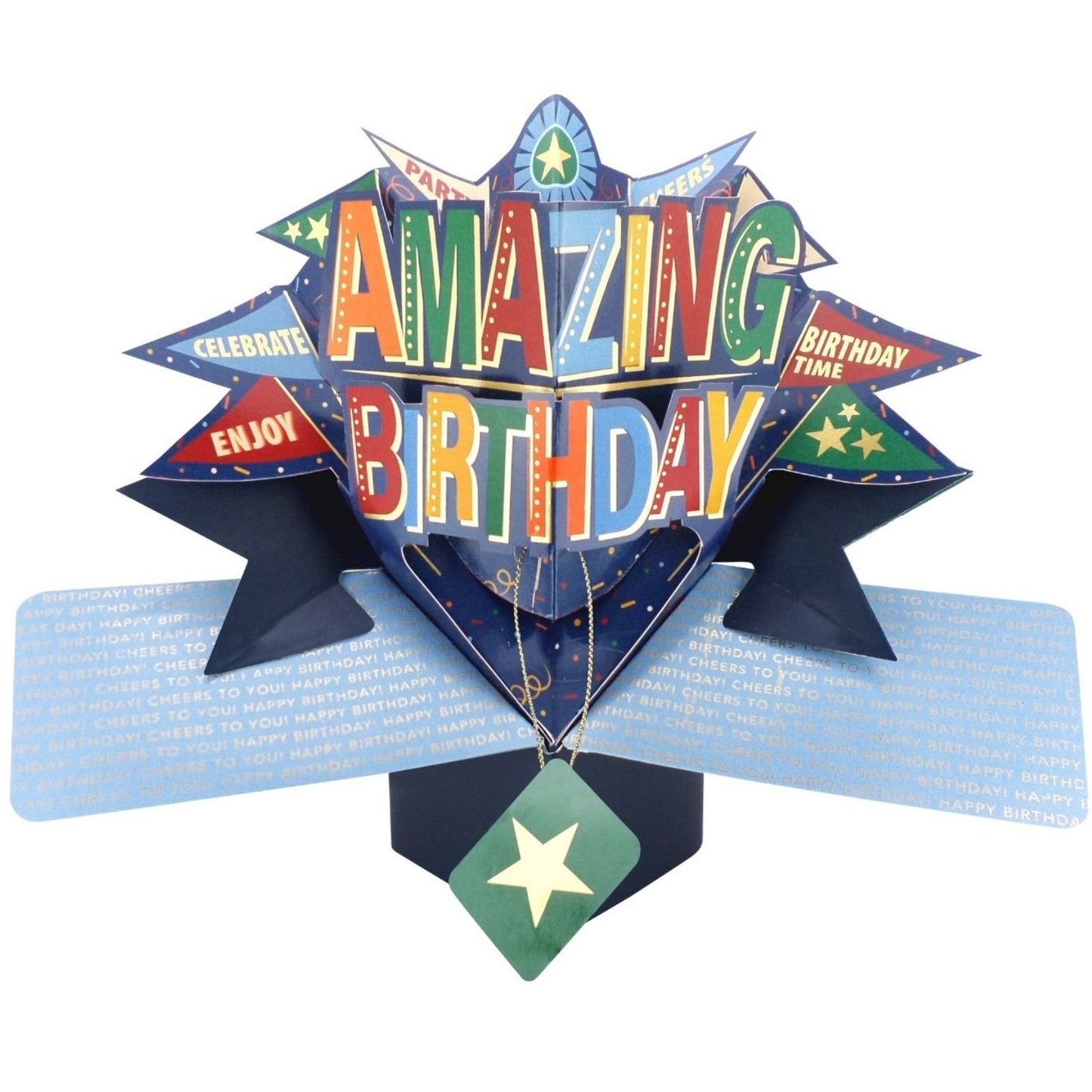 Amazing Birthday 3D Pop Up Greeting Card Celebration Party Flags For Him