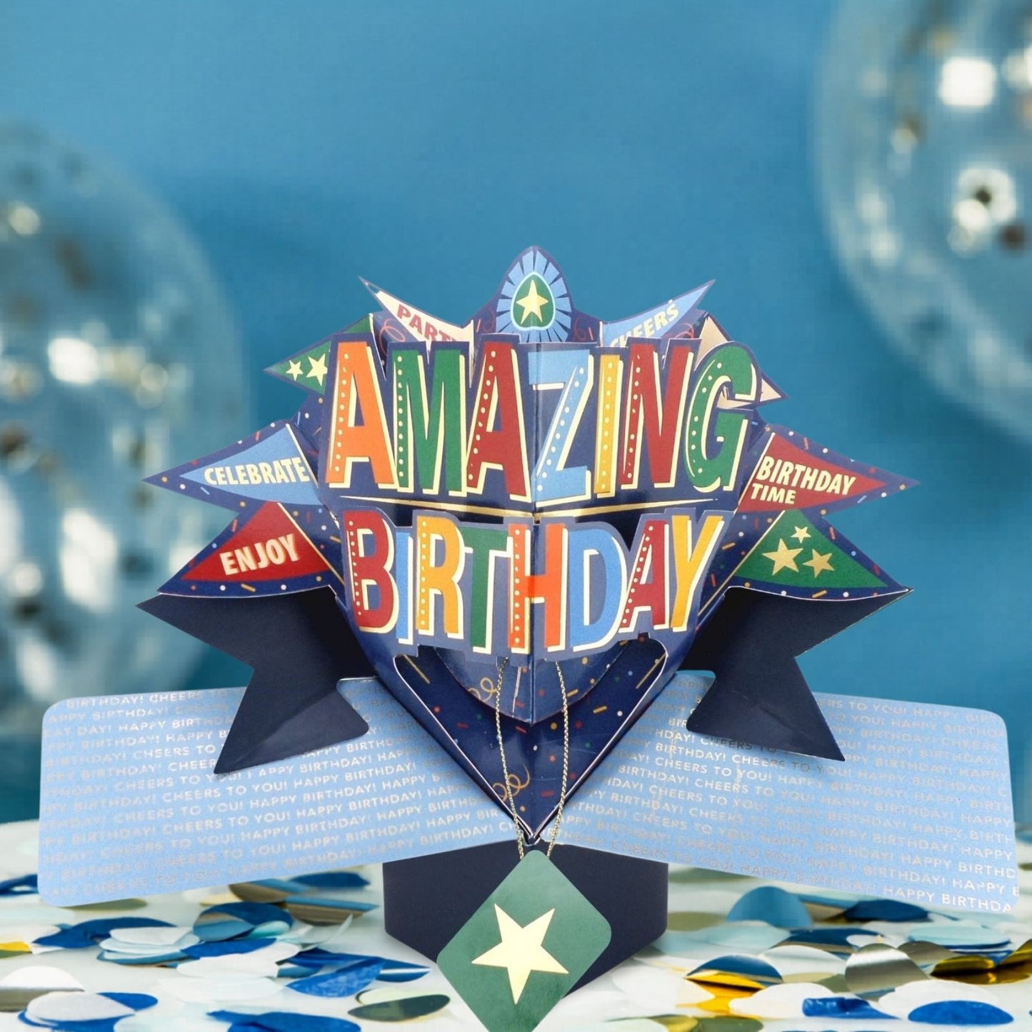 Amazing Birthday 3D Pop Up Greeting Card Celebration Party Flags For Him