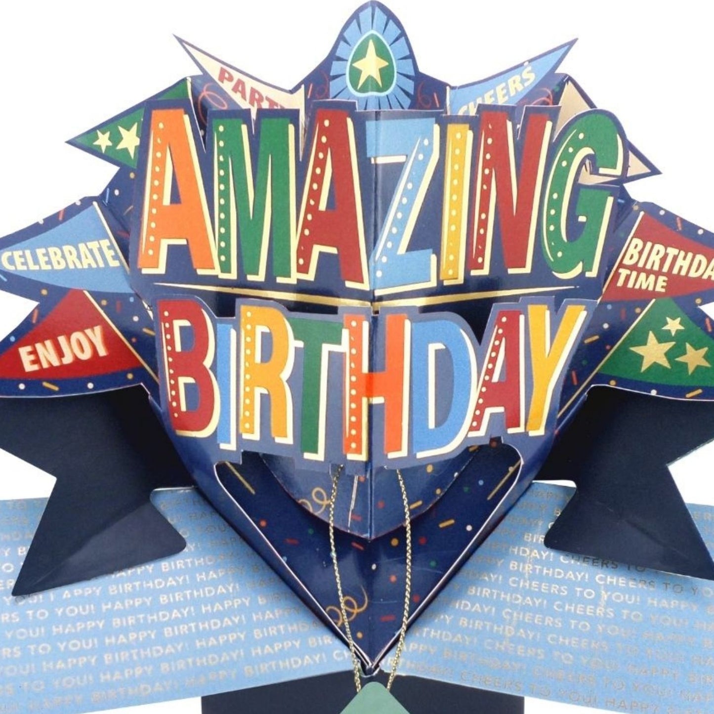 Amazing Birthday 3D Pop Up Greeting Card Celebration Party Flags For Him