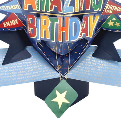 Amazing Birthday 3D Pop Up Greeting Card Celebration Party Flags For Him
