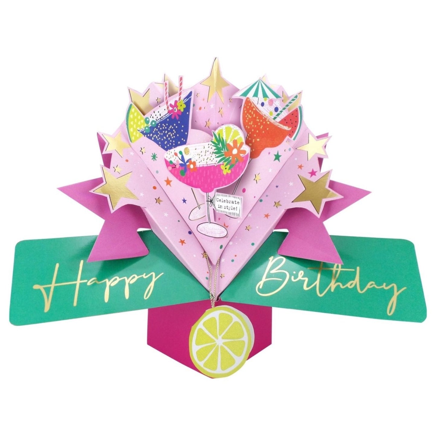Cocktail Party 3D Pop Up Birthday Greeting Card Sparkling Celebration For Her