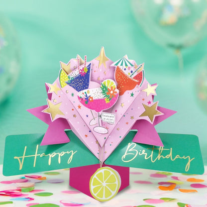 Cocktail Party 3D Pop Up Birthday Greeting Card Sparkling Celebration For Her