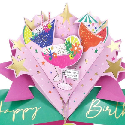 Cocktail Party 3D Pop Up Birthday Greeting Card Sparkling Celebration For Her