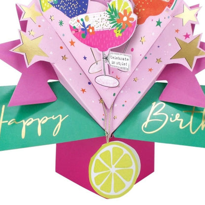 Cocktail Party 3D Pop Up Birthday Greeting Card Sparkling Celebration For Her