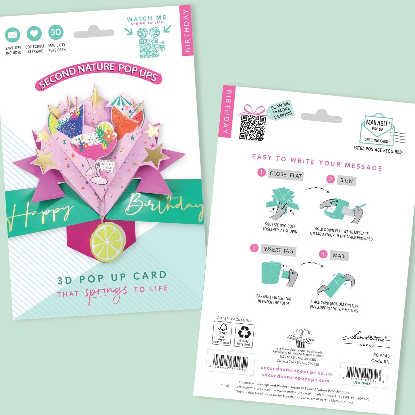 Cocktail Party 3D Pop Up Birthday Greeting Card Sparkling Celebration For Her
