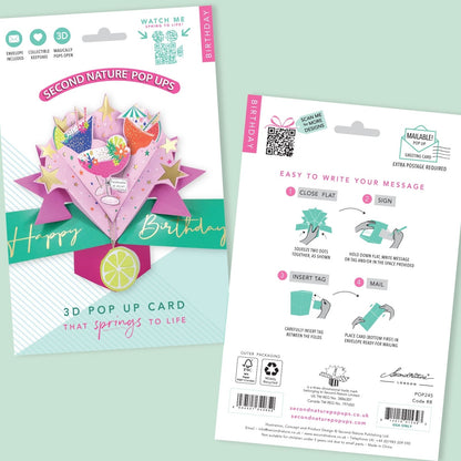 Cocktail Party 3D Pop Up Birthday Greeting Card Sparkling Celebration For Her