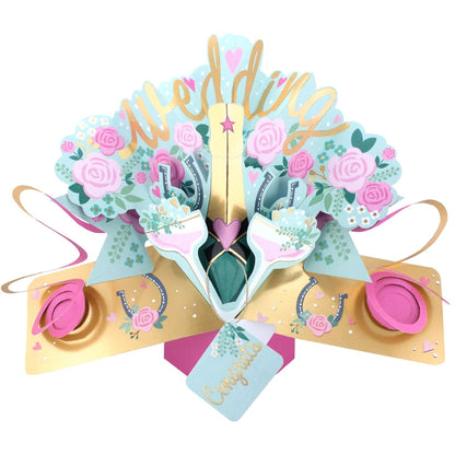 Wedding Day 3D Pop Up Greeting Card Sparkling Celebration Roses & Champagne