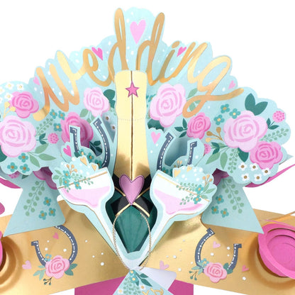 Wedding Day 3D Pop Up Greeting Card Sparkling Celebration Roses & Champagne