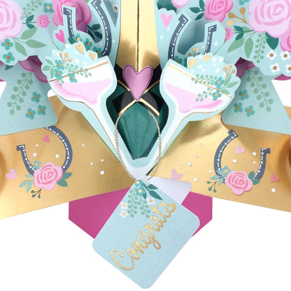 Wedding Day 3D Pop Up Greeting Card Sparkling Celebration Roses & Champagne