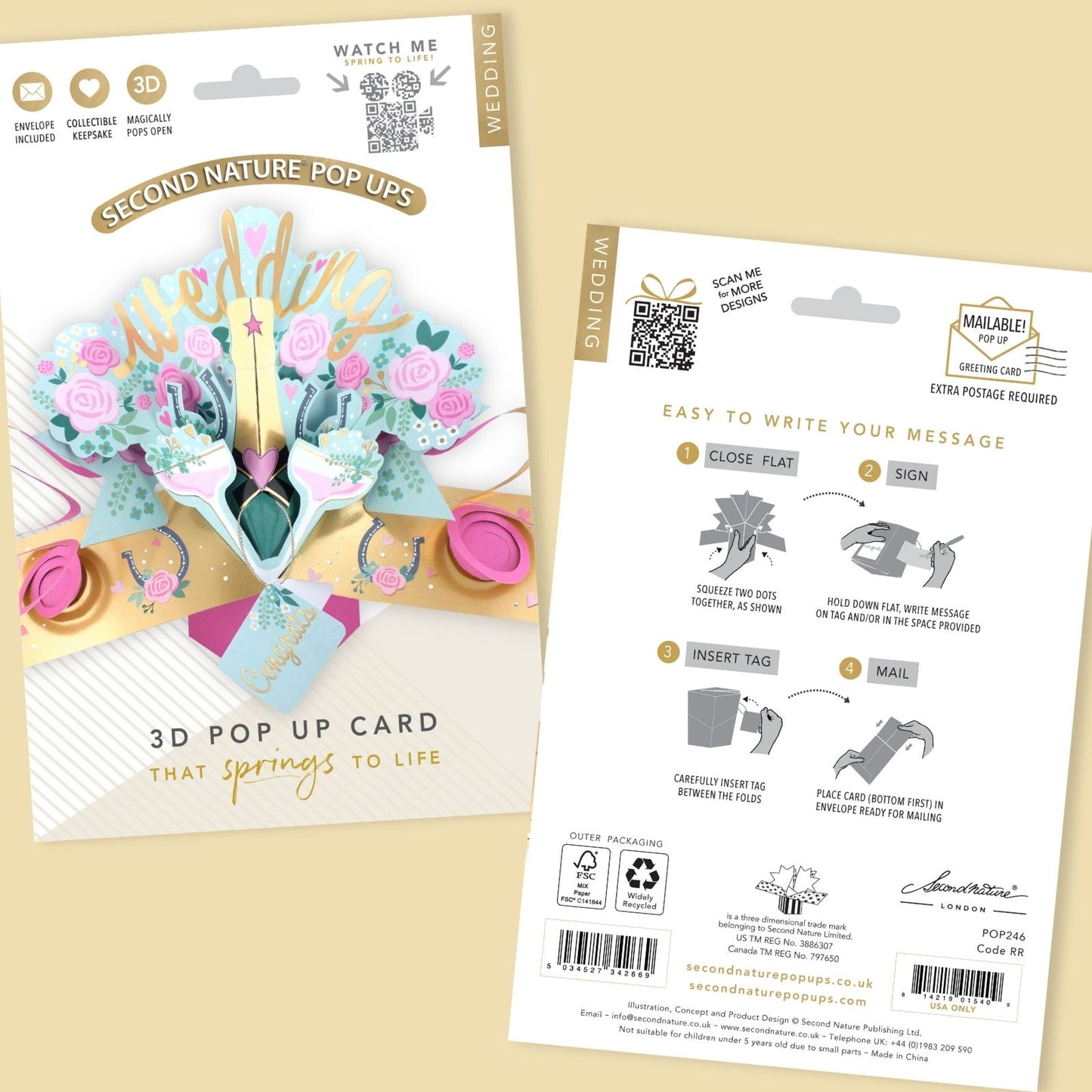 Wedding Day 3D Pop Up Greeting Card Sparkling Celebration Roses & Champagne