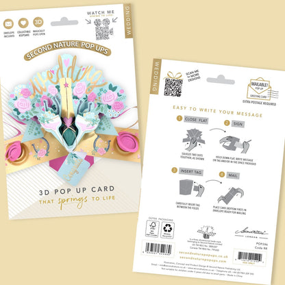 Wedding Day 3D Pop Up Greeting Card Sparkling Celebration Roses & Champagne