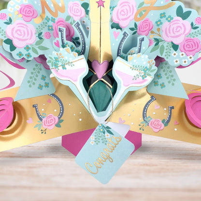 Wedding Day 3D Pop Up Greeting Card Sparkling Celebration Roses & Champagne