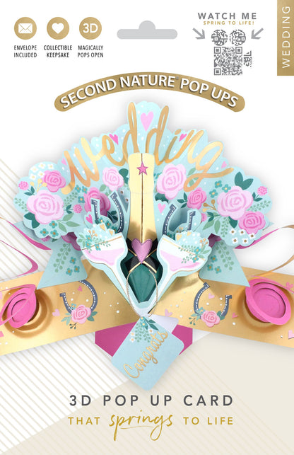 Wedding Day 3D Pop Up Greeting Card Sparkling Celebration Roses & Champagne