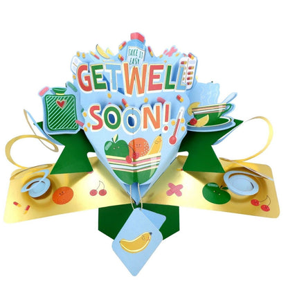 Get Well Soon 3D Pop Up Greeting Card Cheerful Comfort & Take It Easy Wishes