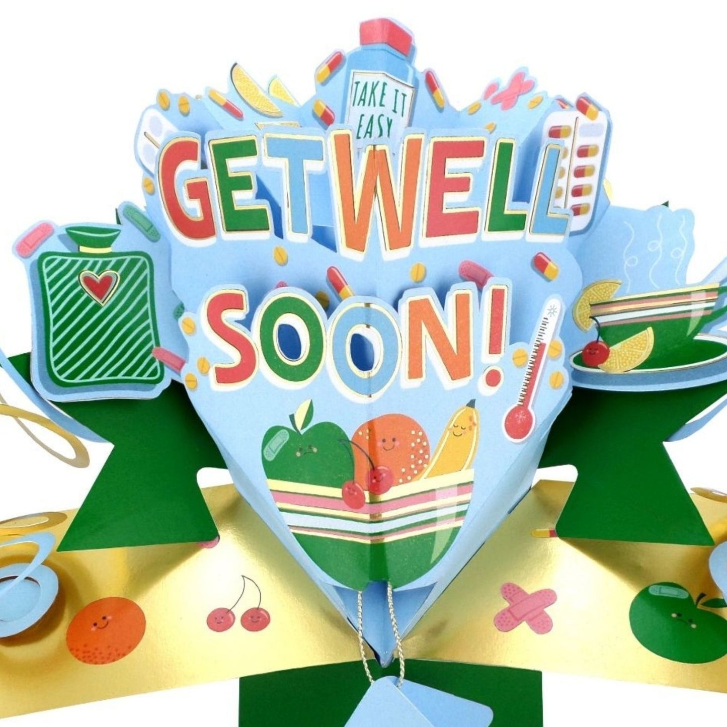 Get Well Soon 3D Pop Up Greeting Card Cheerful Comfort & Take It Easy Wishes