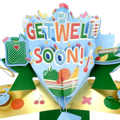 Get Well Soon 3D Pop Up Greeting Card Cheerful Comfort & Take It Easy Wishes
