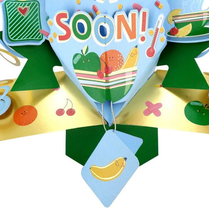 Get Well Soon 3D Pop Up Greeting Card Cheerful Comfort & Take It Easy Wishes