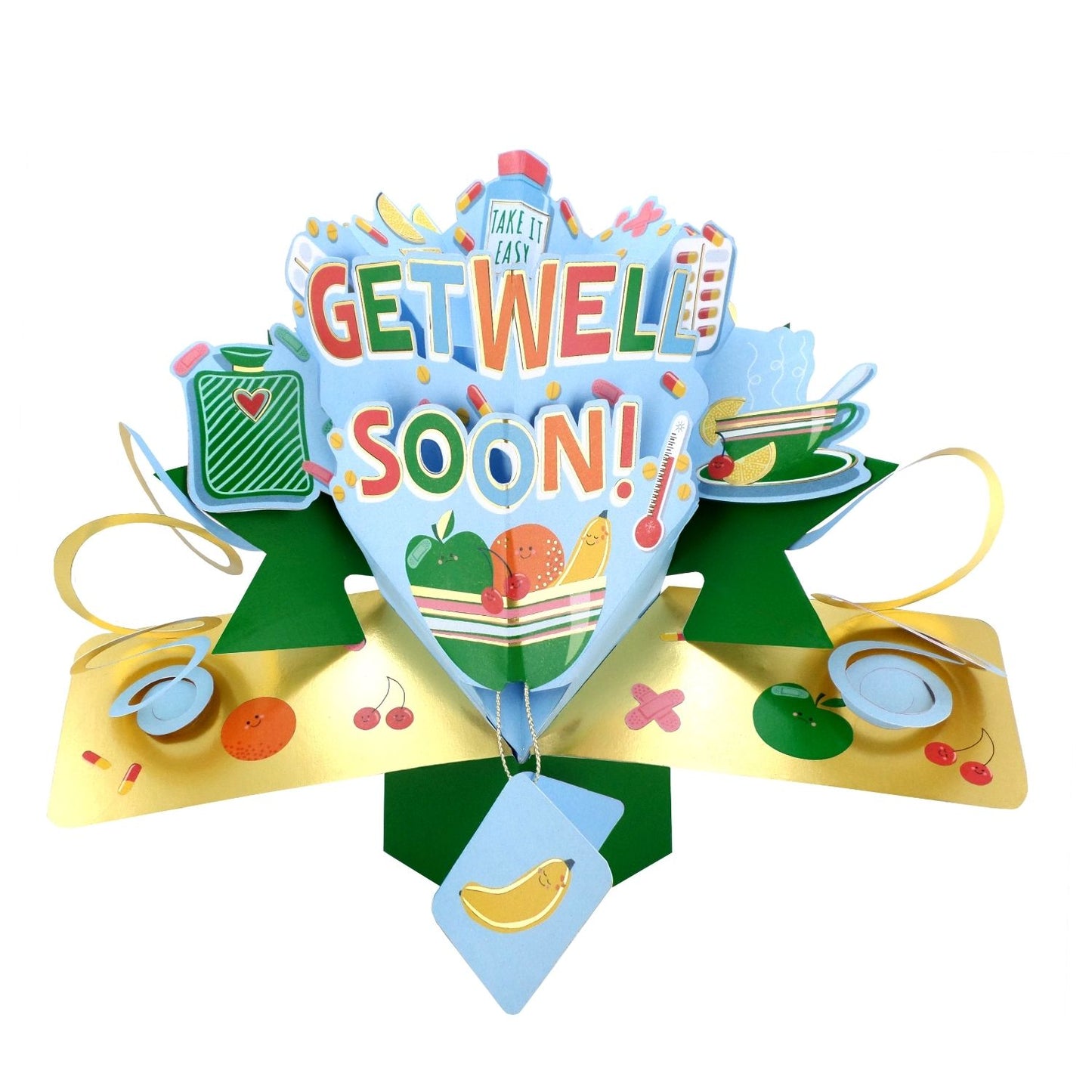Get Well Soon 3D Pop Up Greeting Card Cheerful Comfort & Take It Easy Wishes