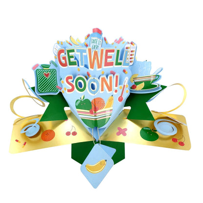 Get Well Soon 3D Pop Up Greeting Card Cheerful Comfort & Take It Easy Wishes