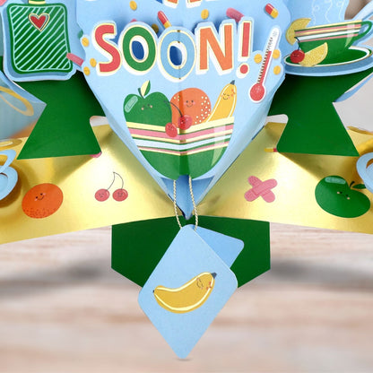 Get Well Soon 3D Pop Up Greeting Card Cheerful Comfort & Take It Easy Wishes