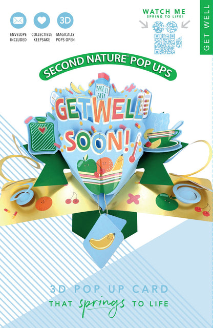 Get Well Soon 3D Pop Up Greeting Card Cheerful Comfort & Take It Easy Wishes