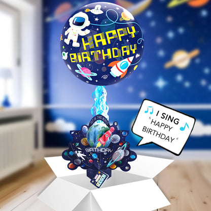 Birthday Boys Space Pop Up Card & Musical Balloon Surprise Delivered In A Box