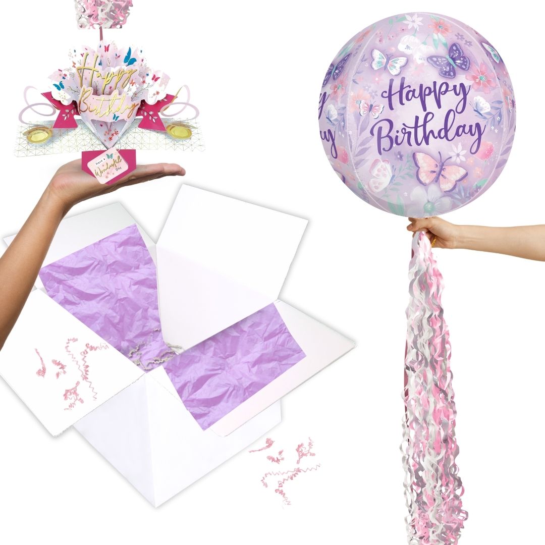 Any Female Birthday Pop Up Card & Floating Balloon In A Box Surprise
