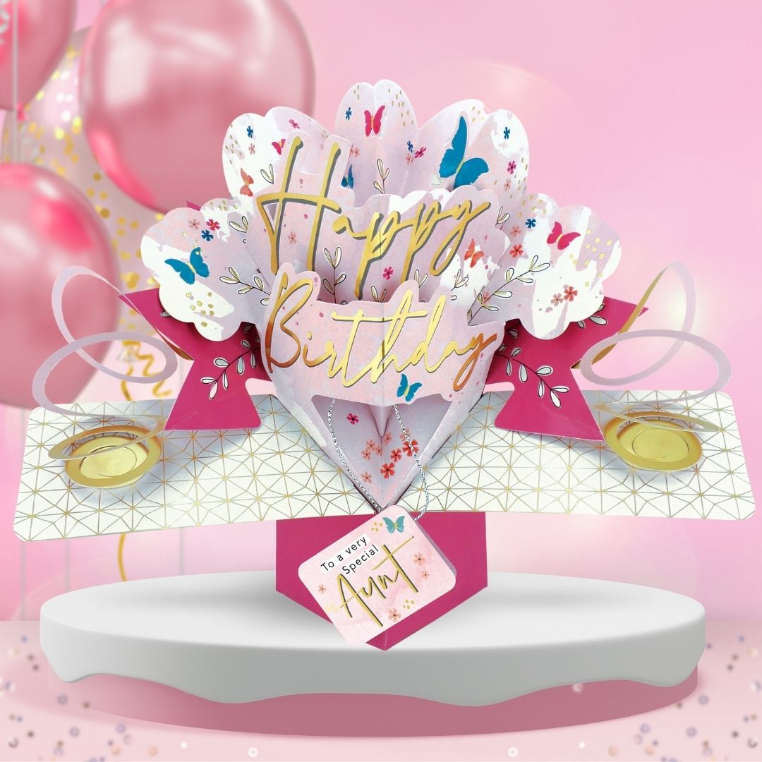 Aunt Birthday Pop Up Card & Floating Balloon In A Box Surprise