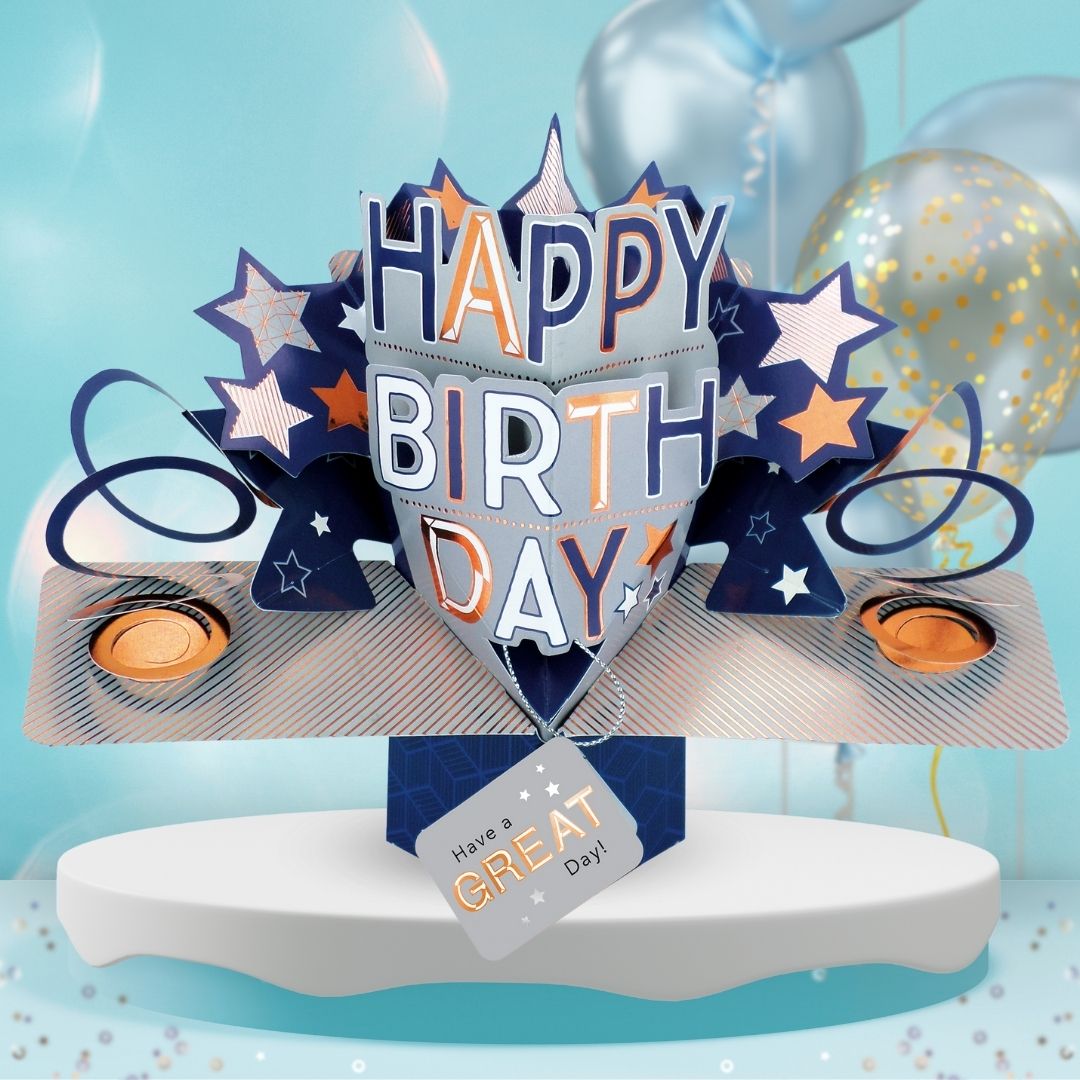 Any Male Birthday Pop Up Card & Floating Balloon In A Box Surprise
