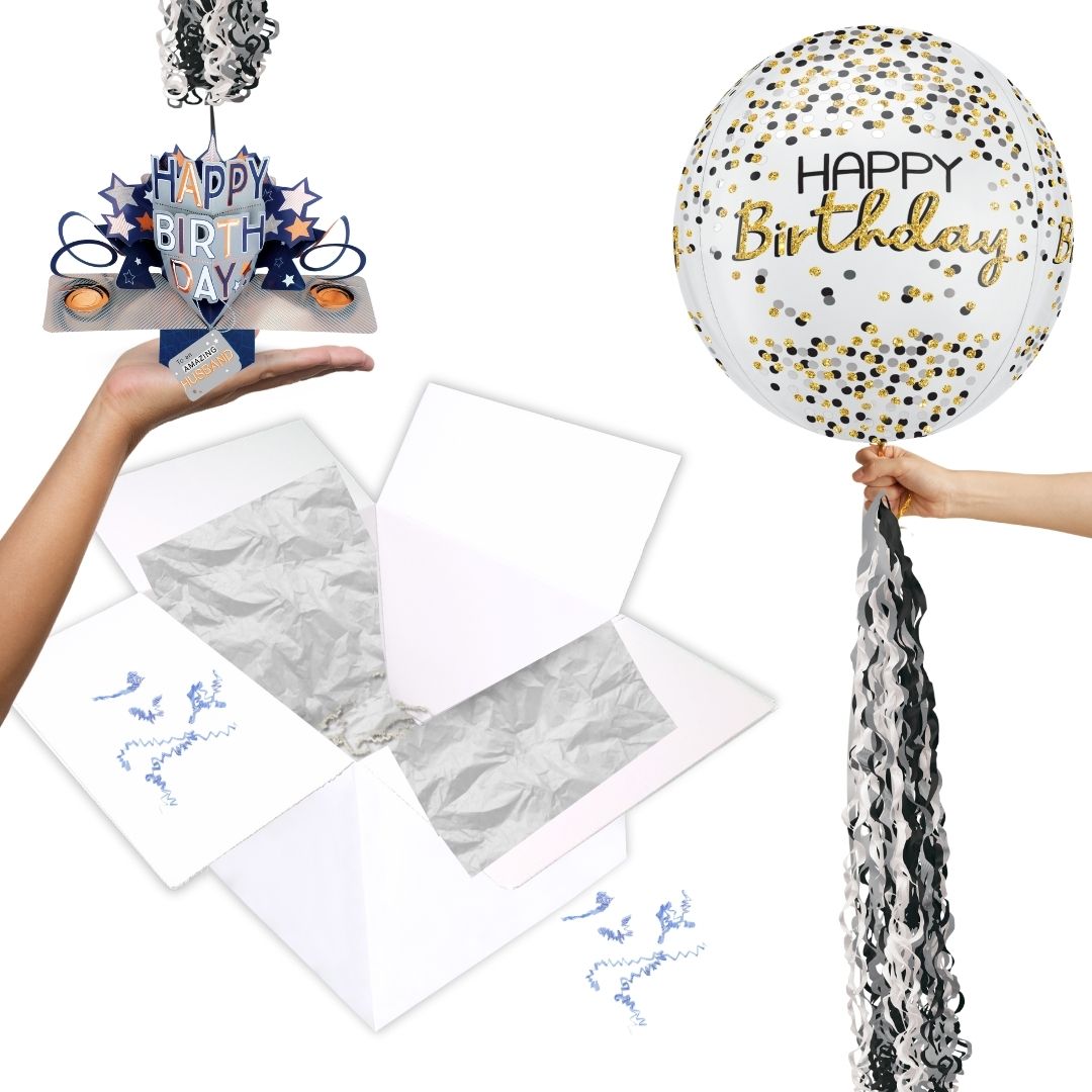 Husband Birthday Pop Up Card & Floating Balloon In A Box Surprise