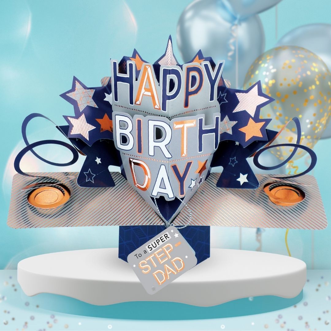 Step-Dad Birthday Pop Up Card & Floating Balloon In A Box Surprise