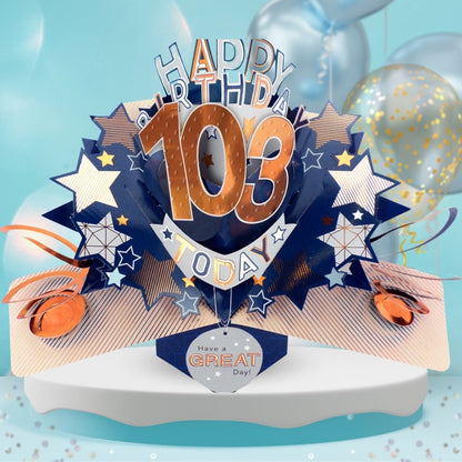103rd Birthday Pop Up Card & Floating Balloon In A Box Surprise For Him