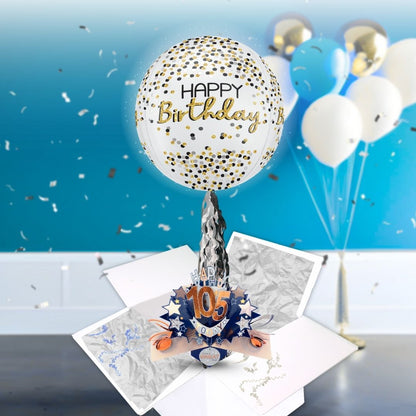 105th Birthday Pop Up Card & Floating Balloon In A Box Surprise For Him