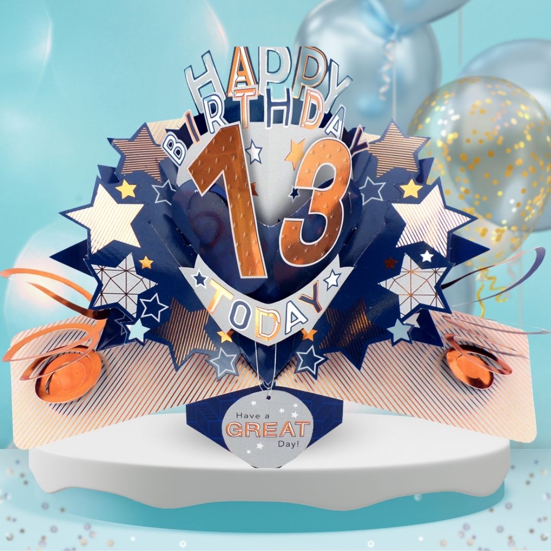 13th Birthday Pop Up Card & Floating Balloon In A Box Surprise For Him
