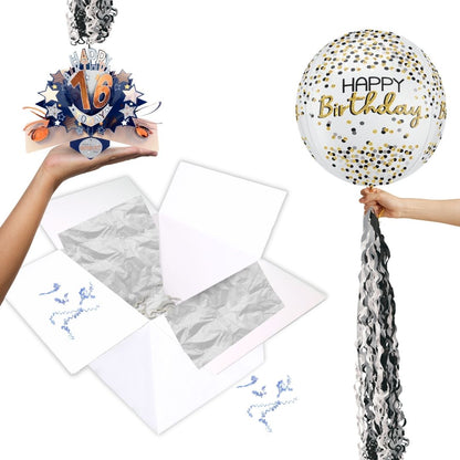 16th Birthday Pop Up Card & Floating Balloon In A Box Surprise For Him