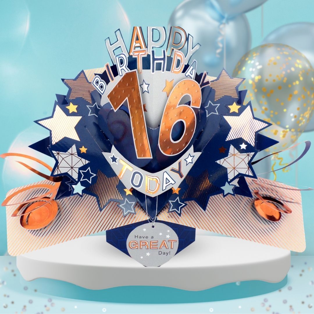 16th Birthday Pop Up Card & Floating Balloon In A Box Surprise For Him