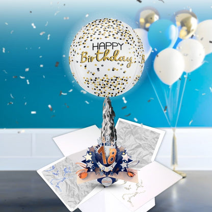 18th Birthday Pop Up Card & Floating Balloon In A Box Surprise For Him