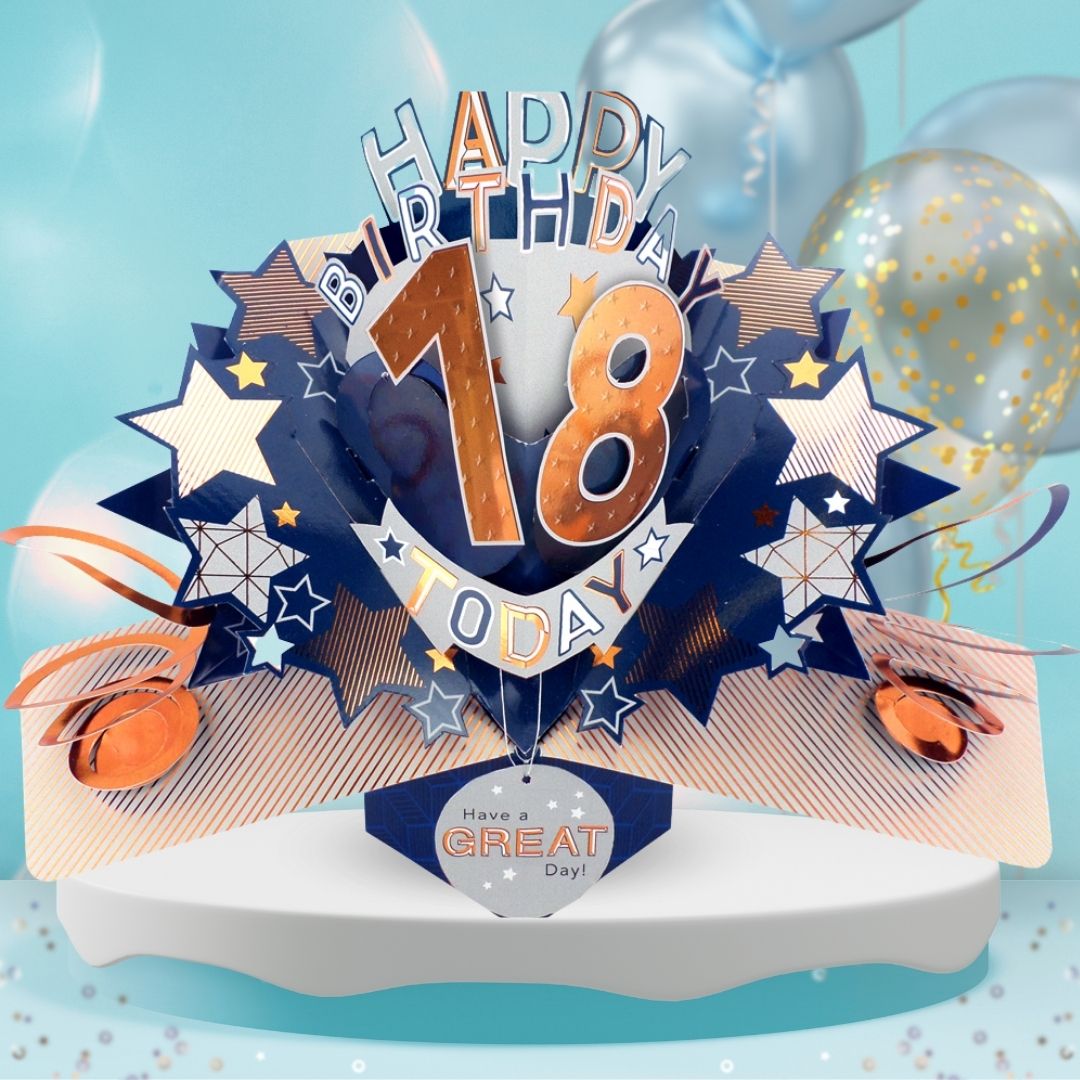 18th Birthday Pop Up Card & Floating Balloon In A Box Surprise For Him