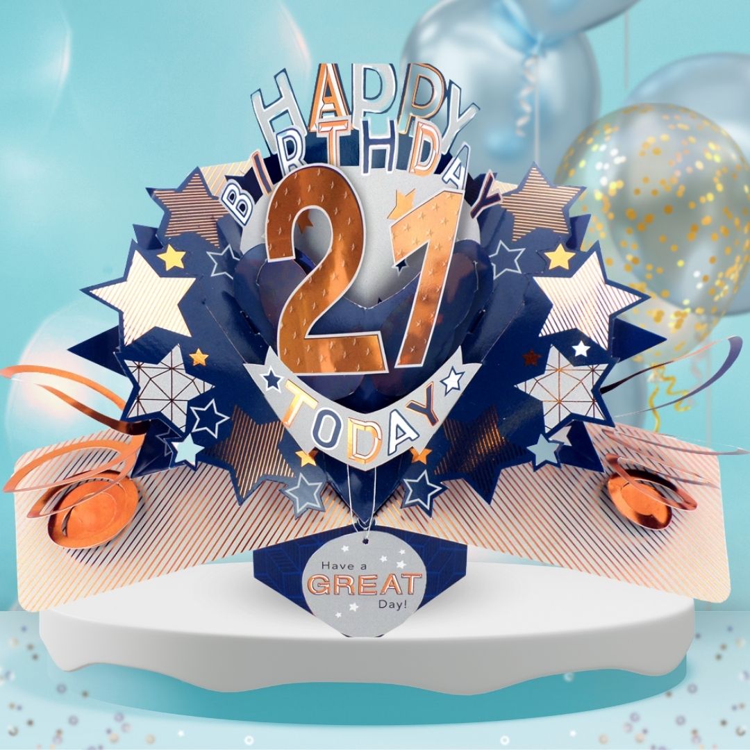 21st Birthday Pop Up Card & Floating Balloon In A Box Surprise For Him